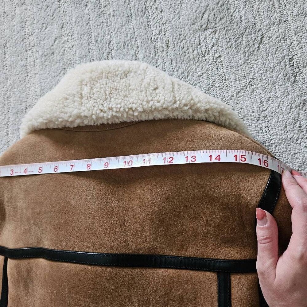 AllSaints Rei Shearling Suede Leather Moto Jacket Size Small in Sand Brown/Ecru - Picture 10 of 11